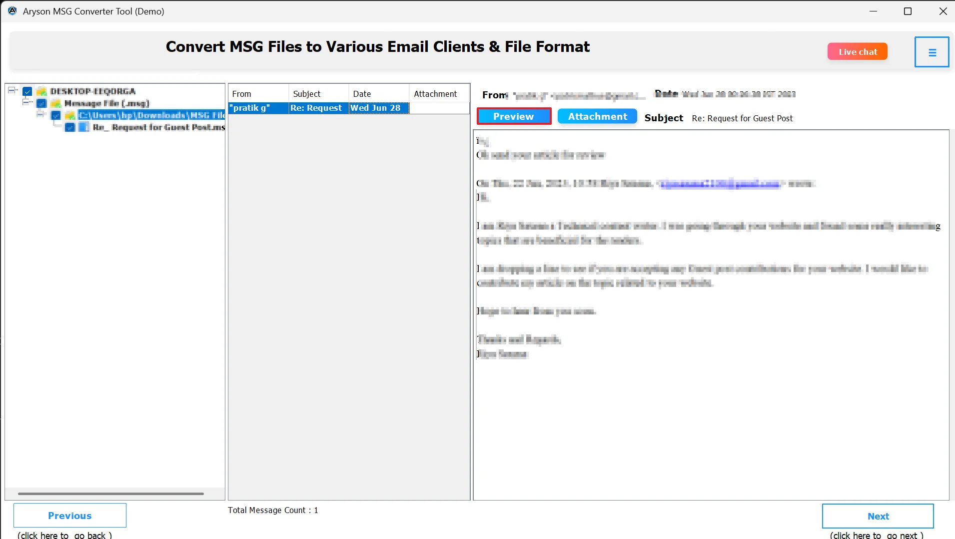 Preview MSG file content