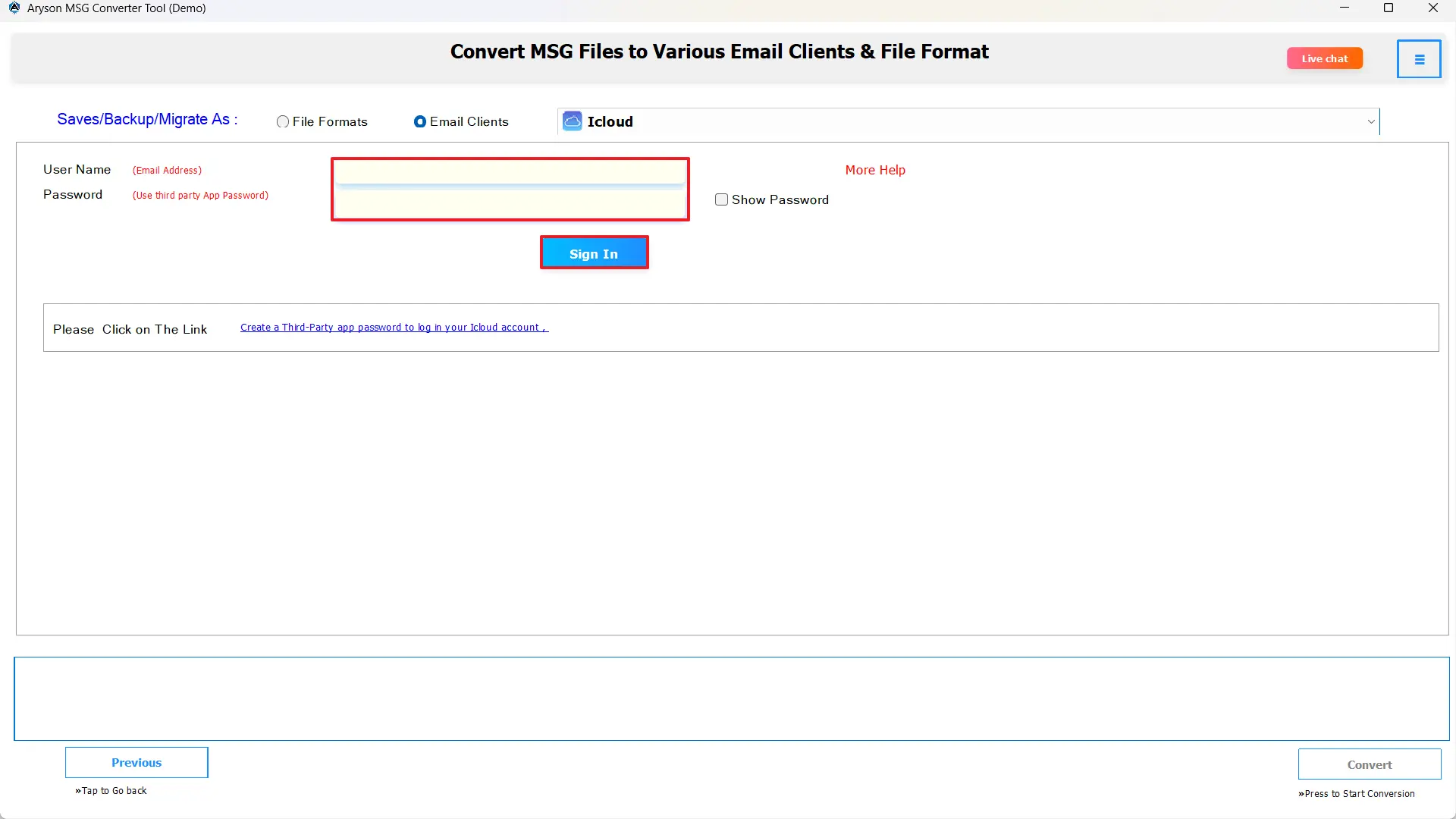 Enter iCloud credentials