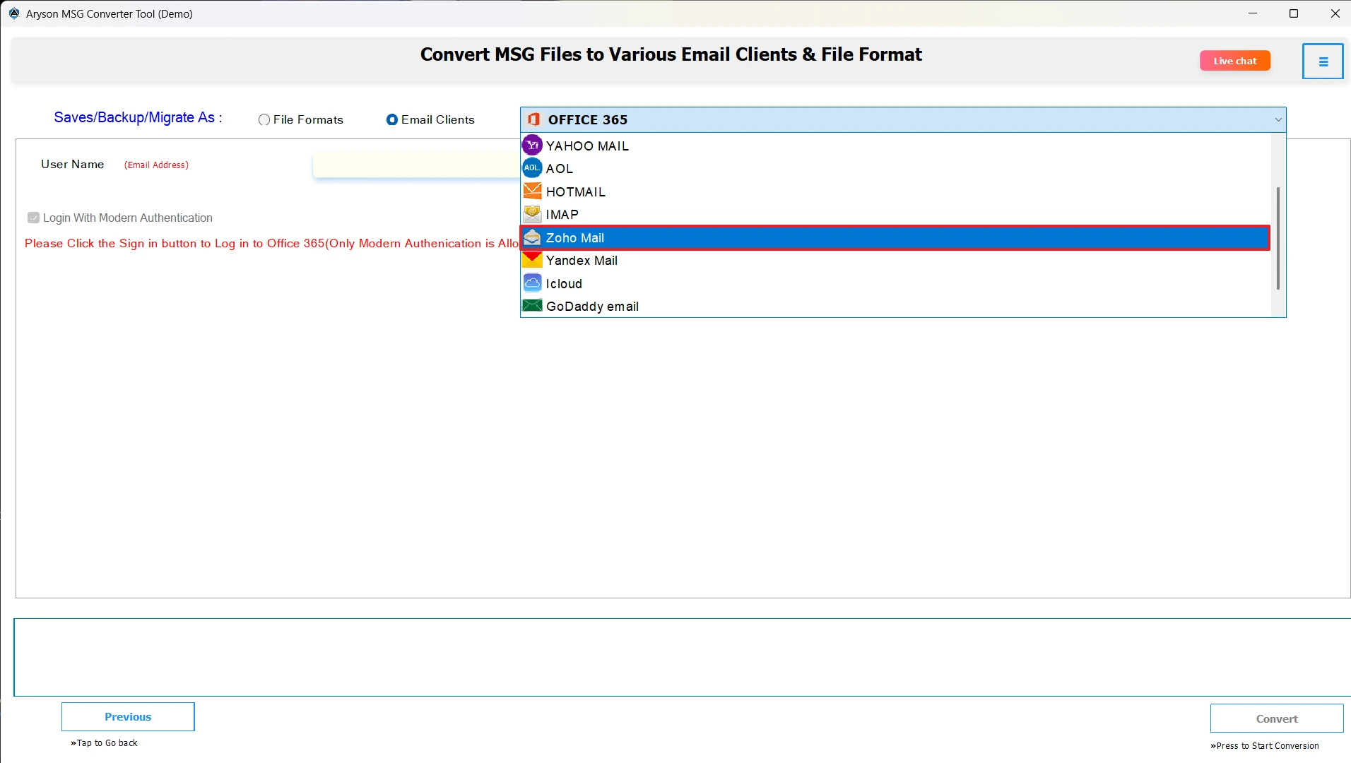 Select Zoho Mail