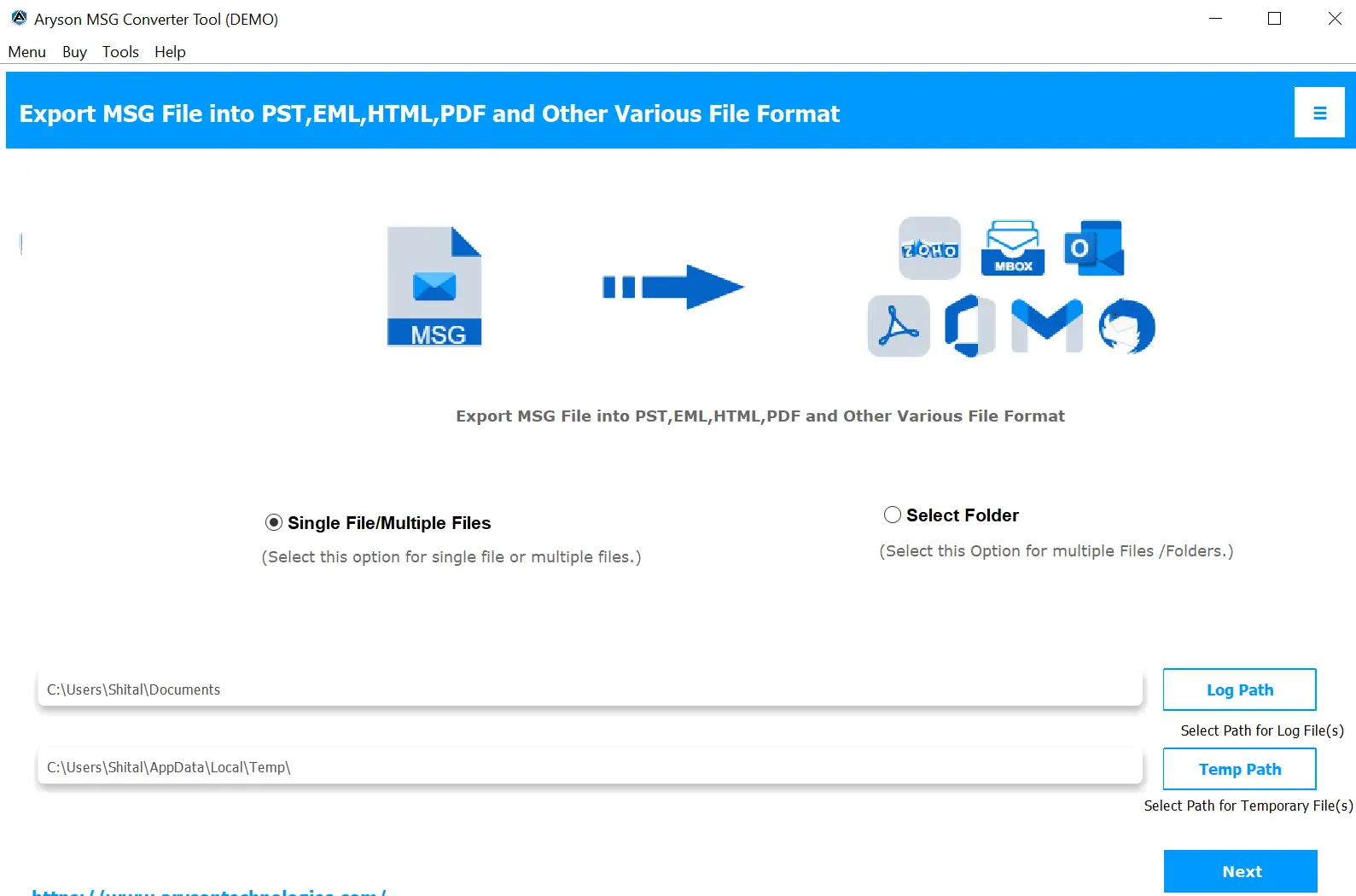 Open MSOutlookHelp MSG Converter