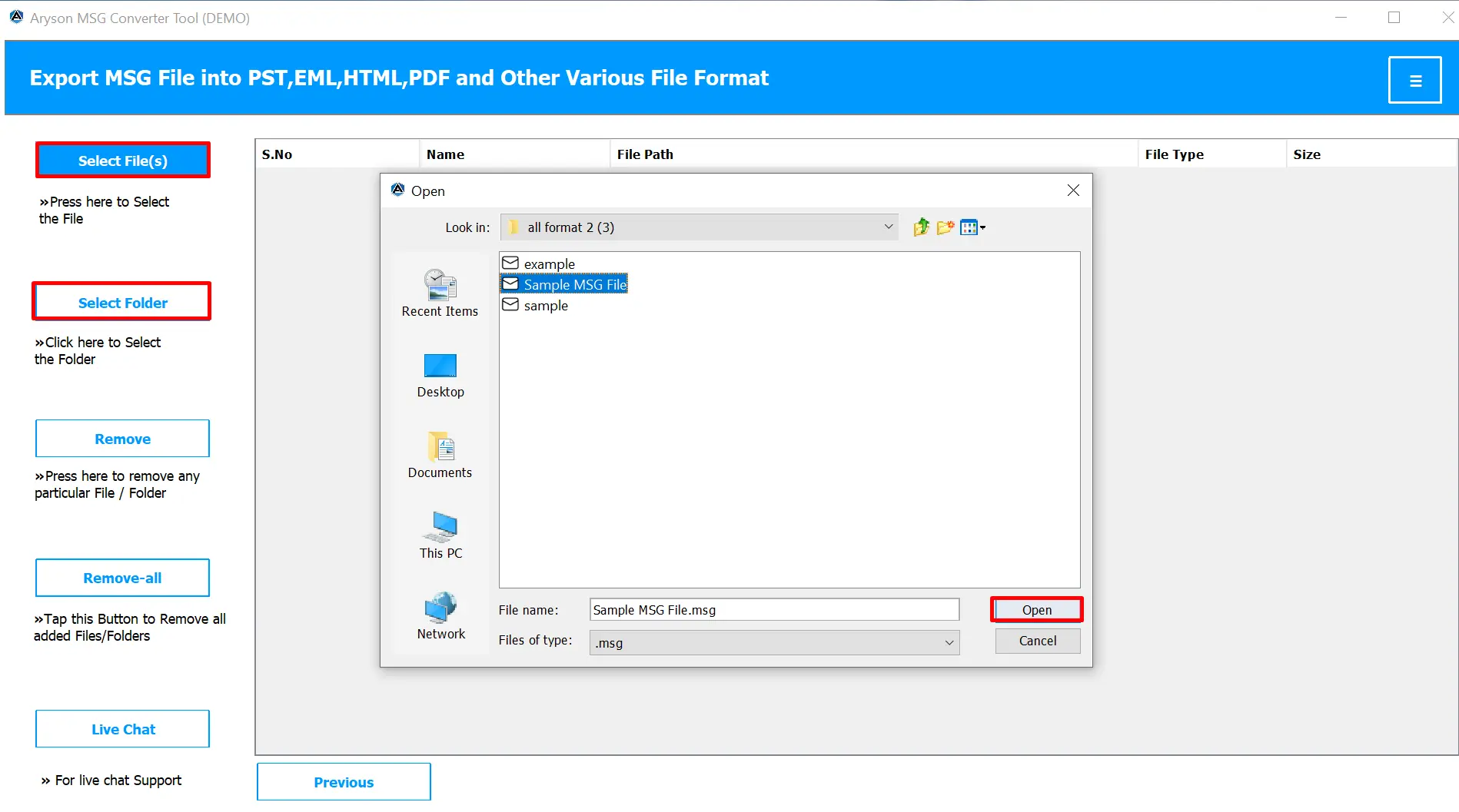 Select MSG Files