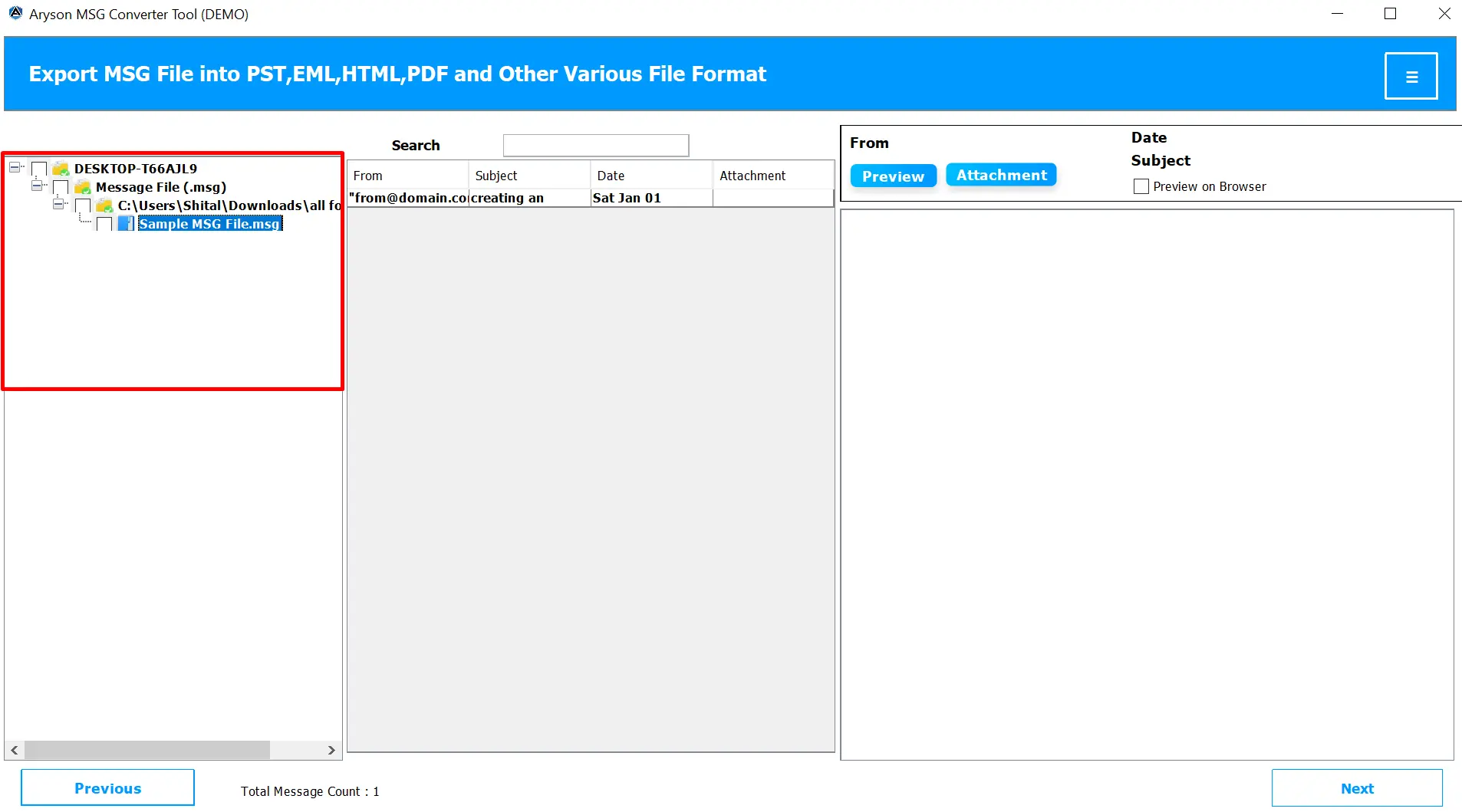 Preview added MSG files