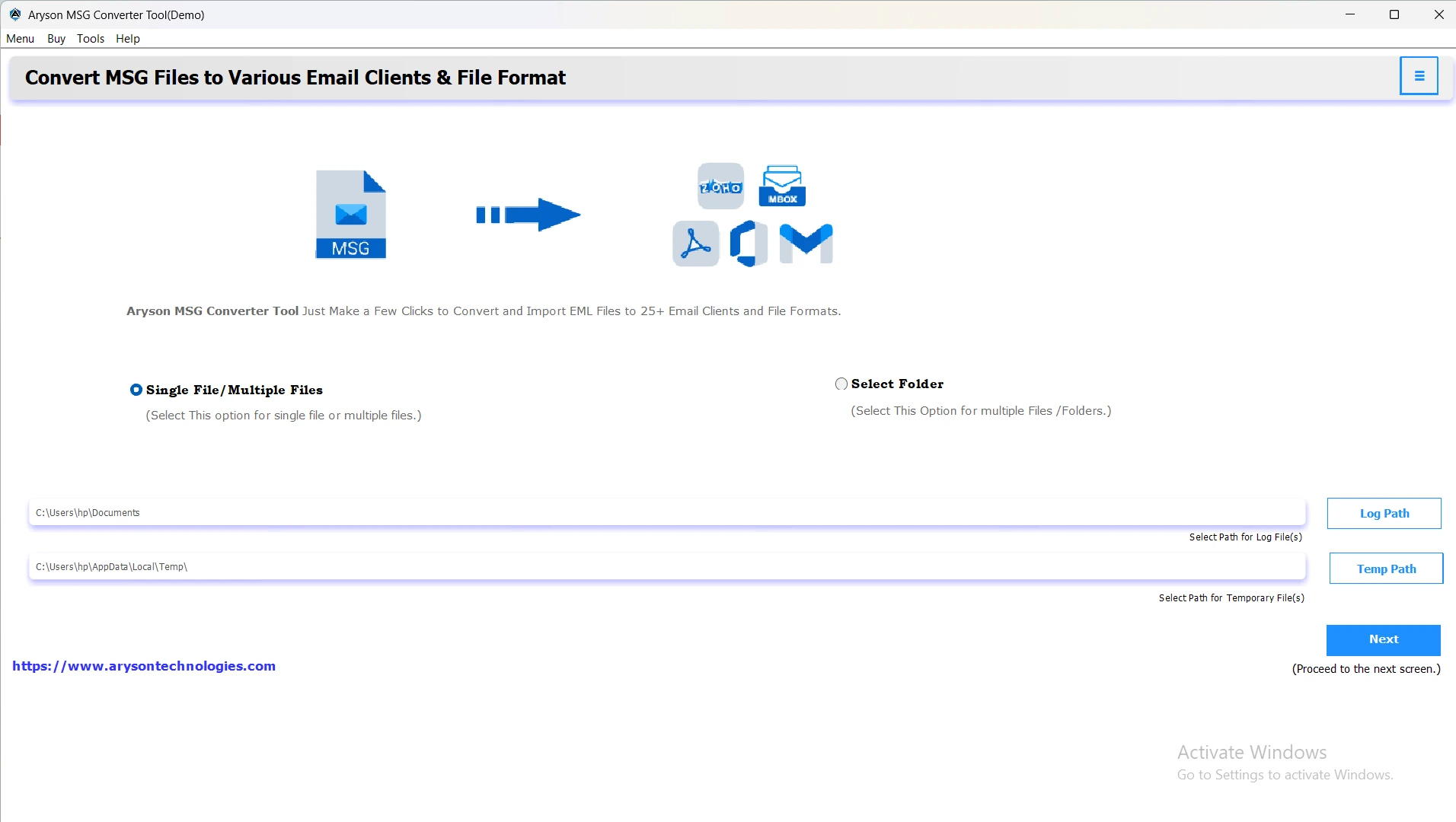 Run MSOutlookHelp MSG Converter