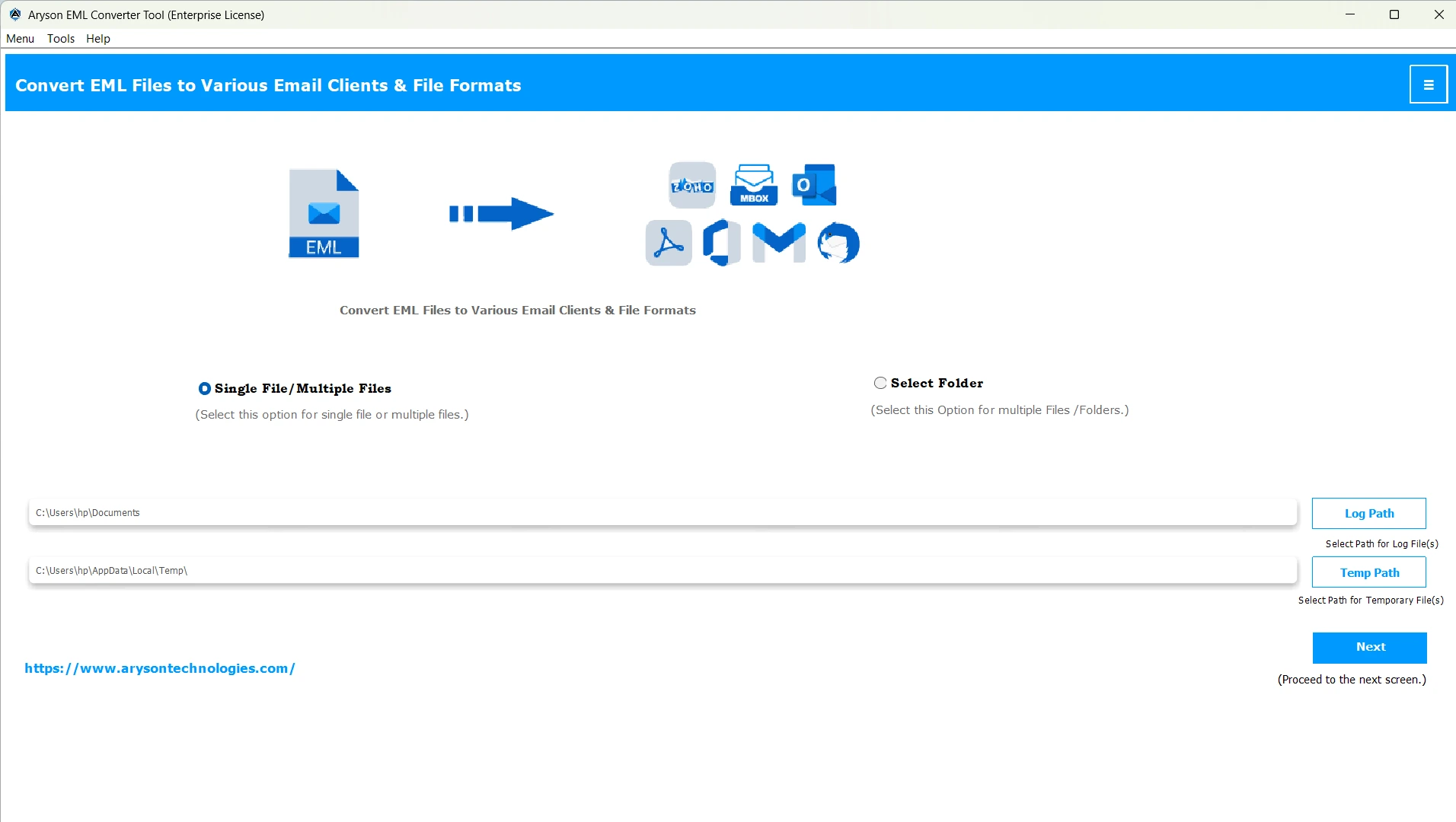 Launch MSOutlookHelp EML Converter