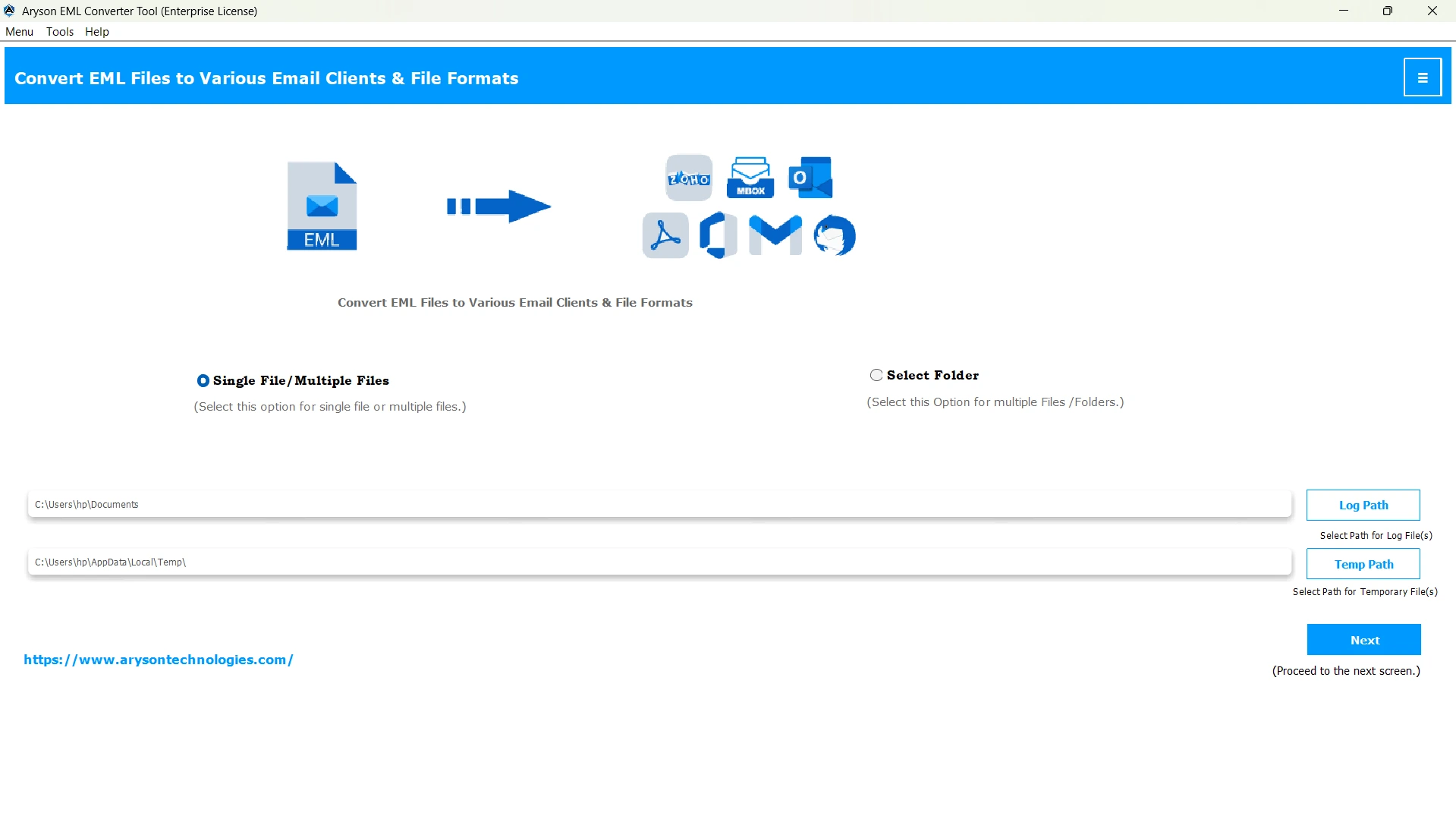 Launch MSOutlookHelp EML Converter