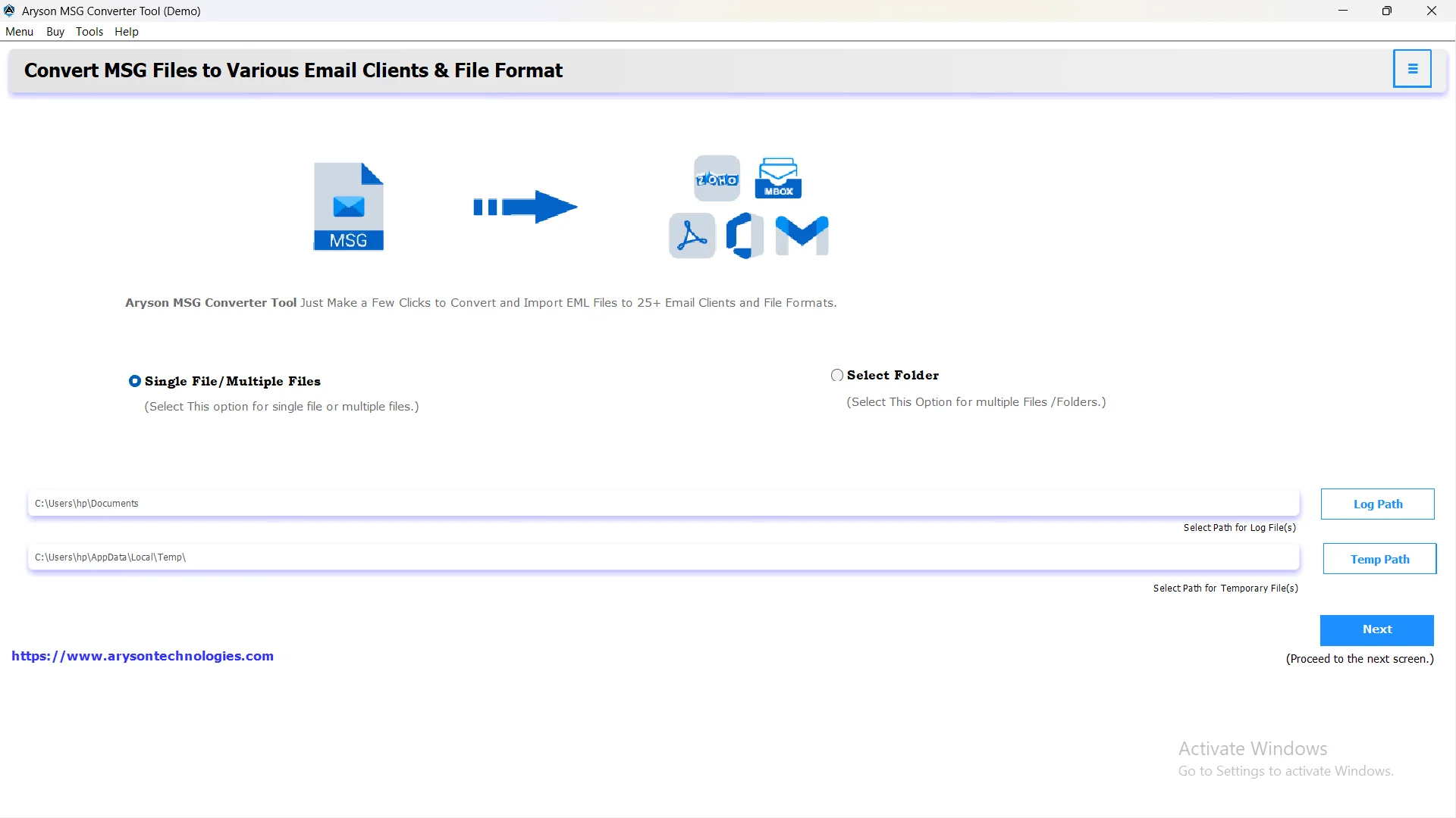 Open MSOutlookHelp MSG Converter