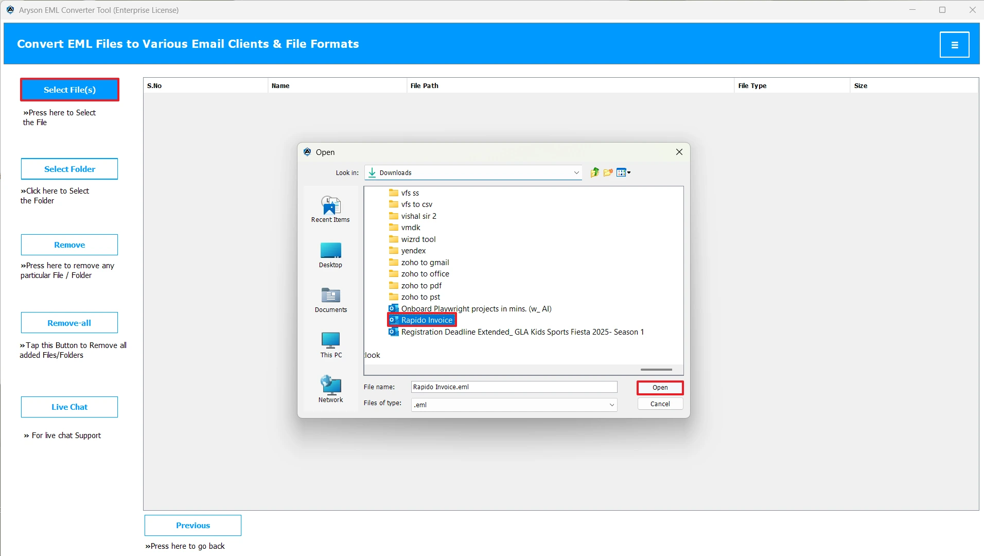 Click Select Files/Folders