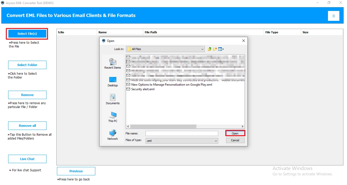 add the required EML files