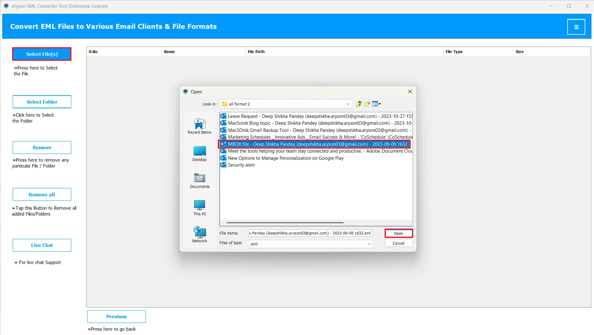 Select Files/ Folders