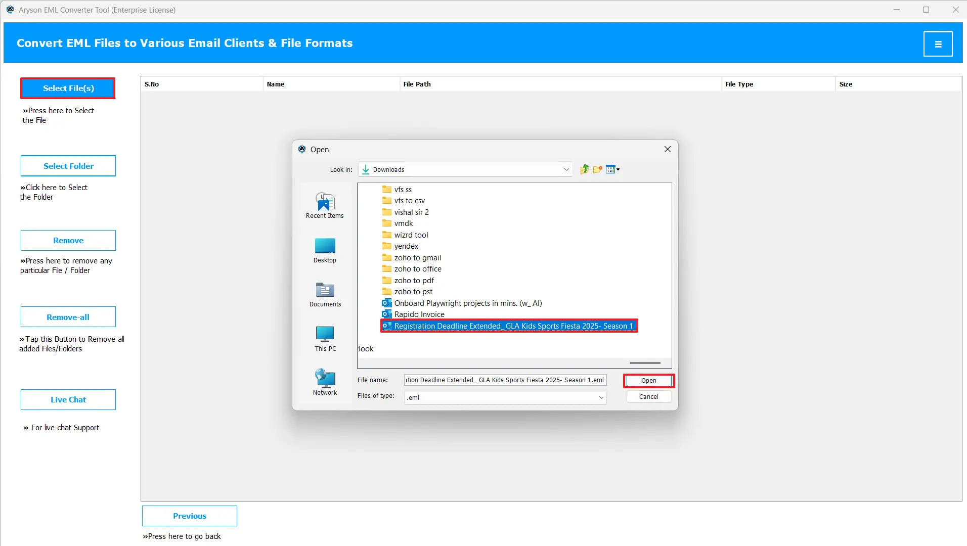 Click Select Files or Select Folders