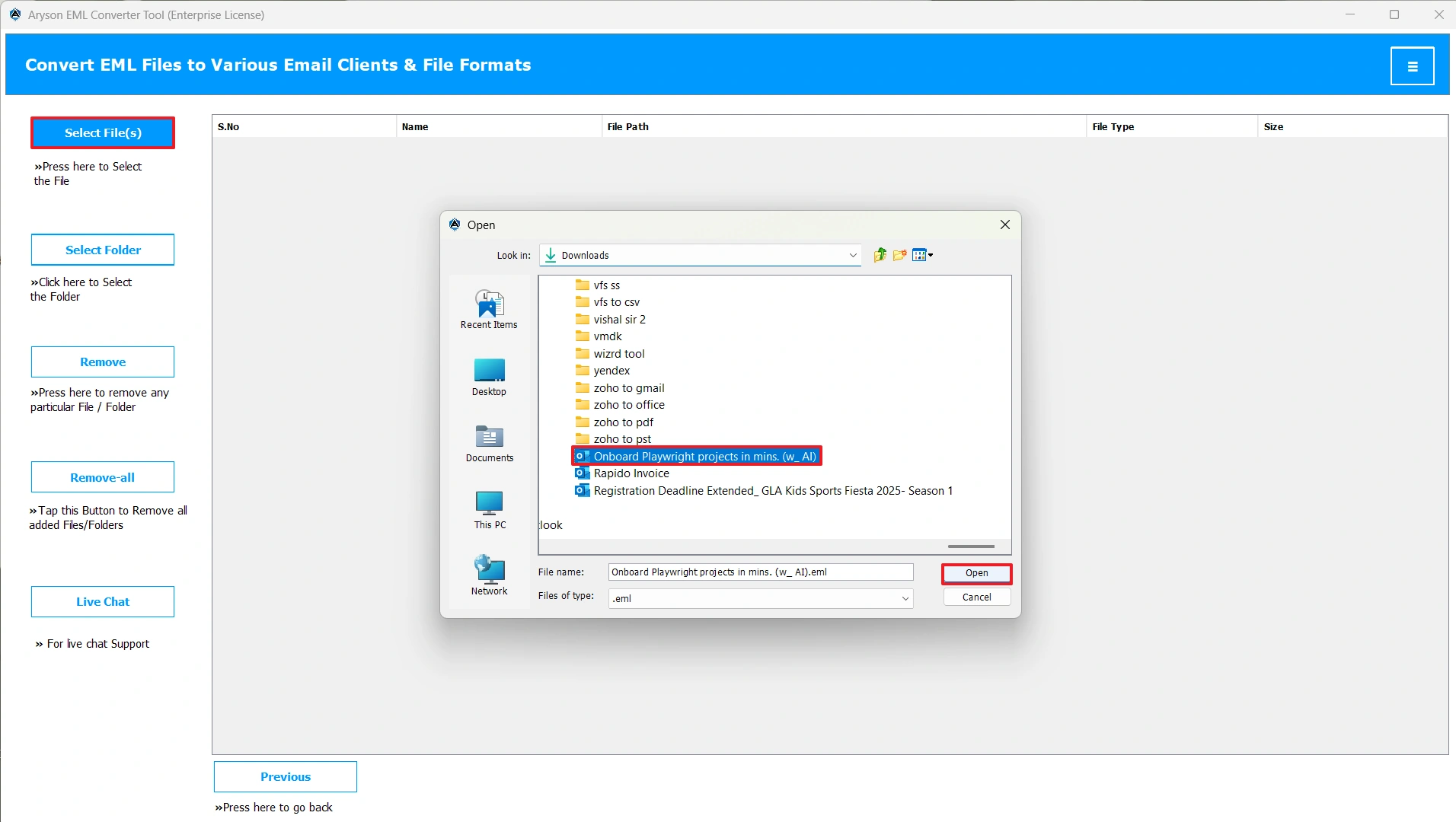 click Select Files or Select Folders