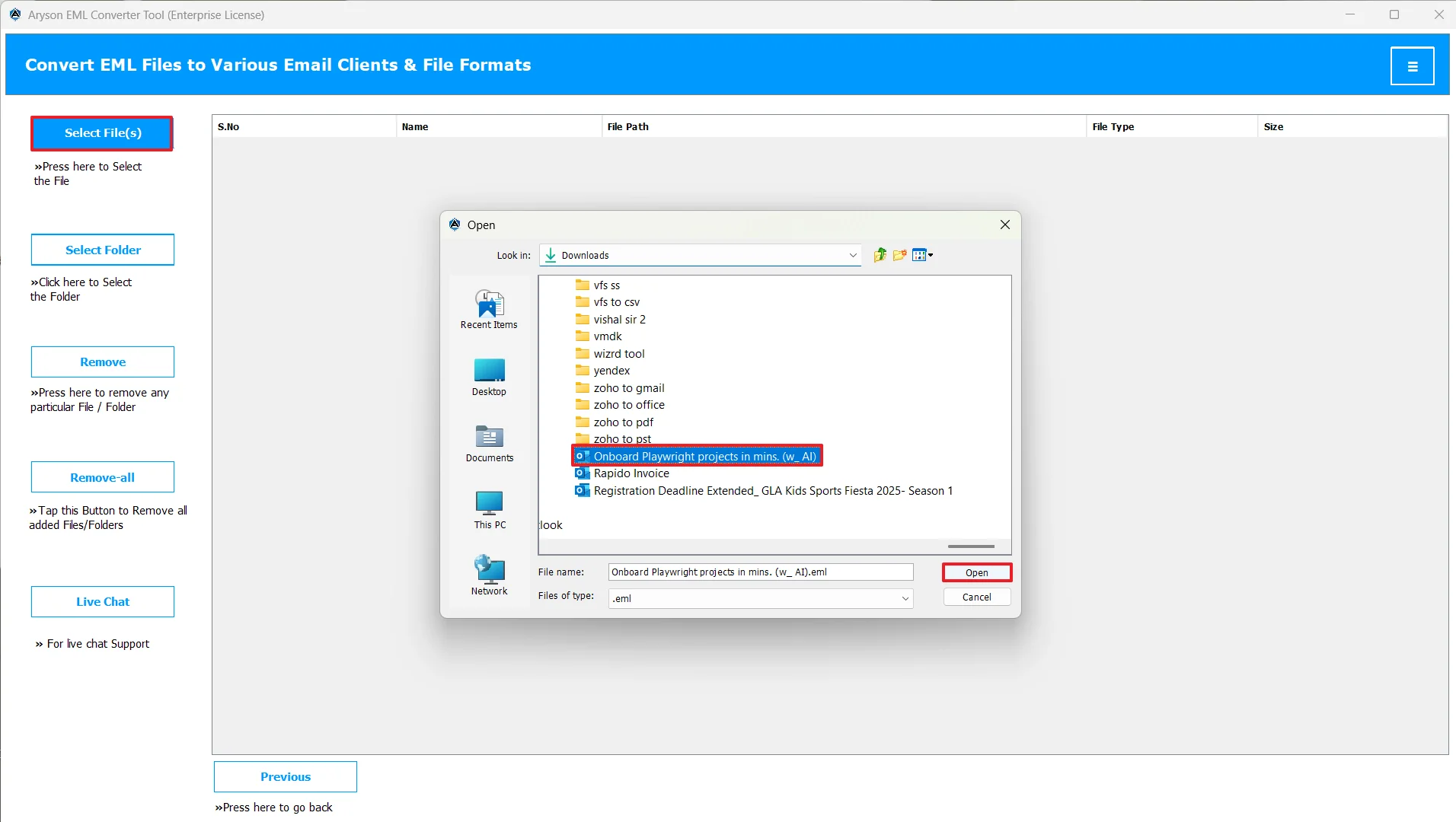 Select Files/Folder option