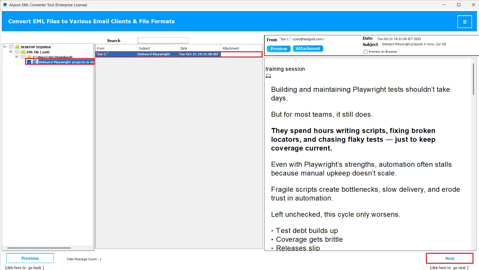 Preview selected data