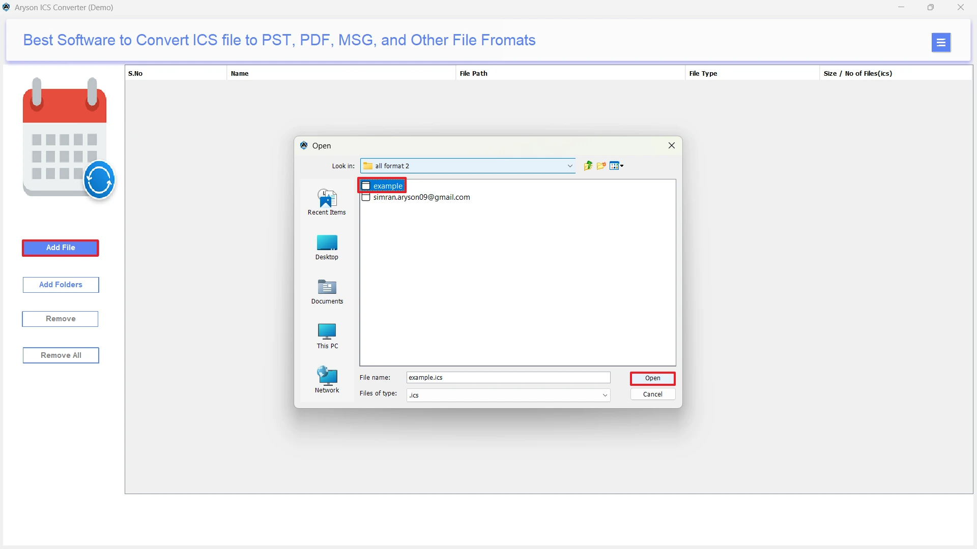 Press Select Files/Folders button