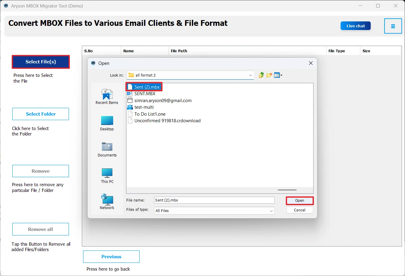 Drag & drop MBOX files