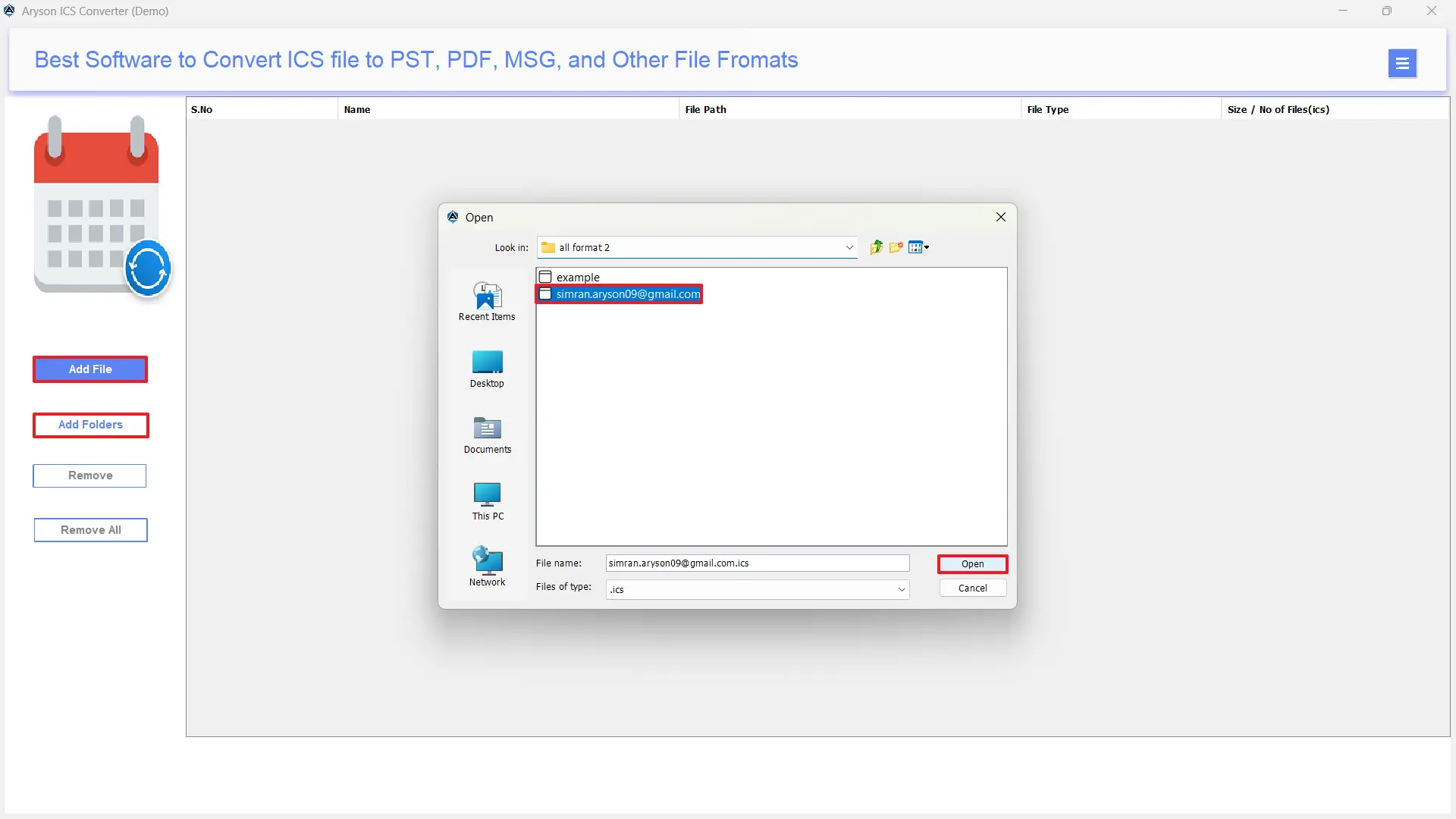 Click select Files/Folders option