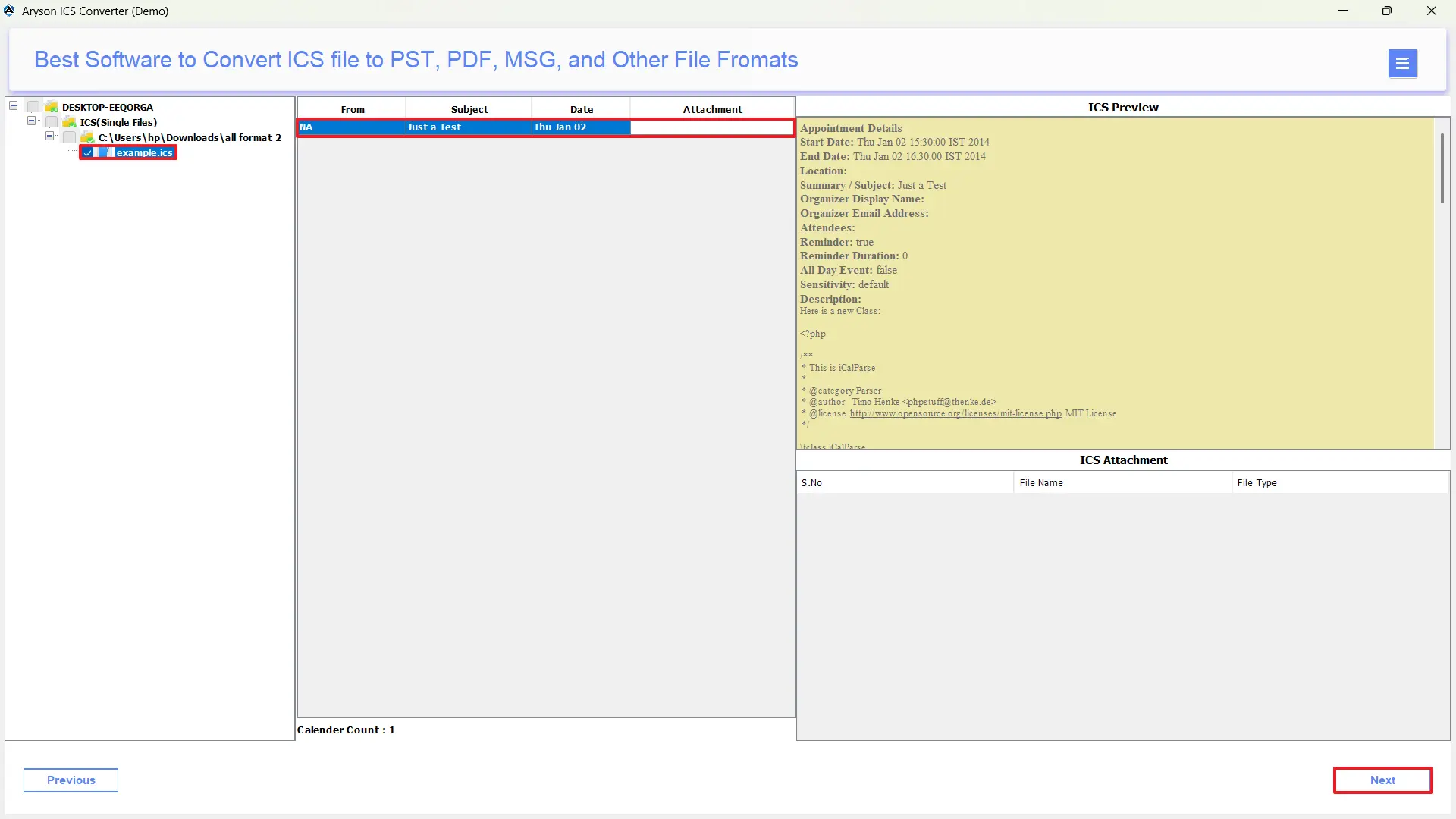 Preview selected file