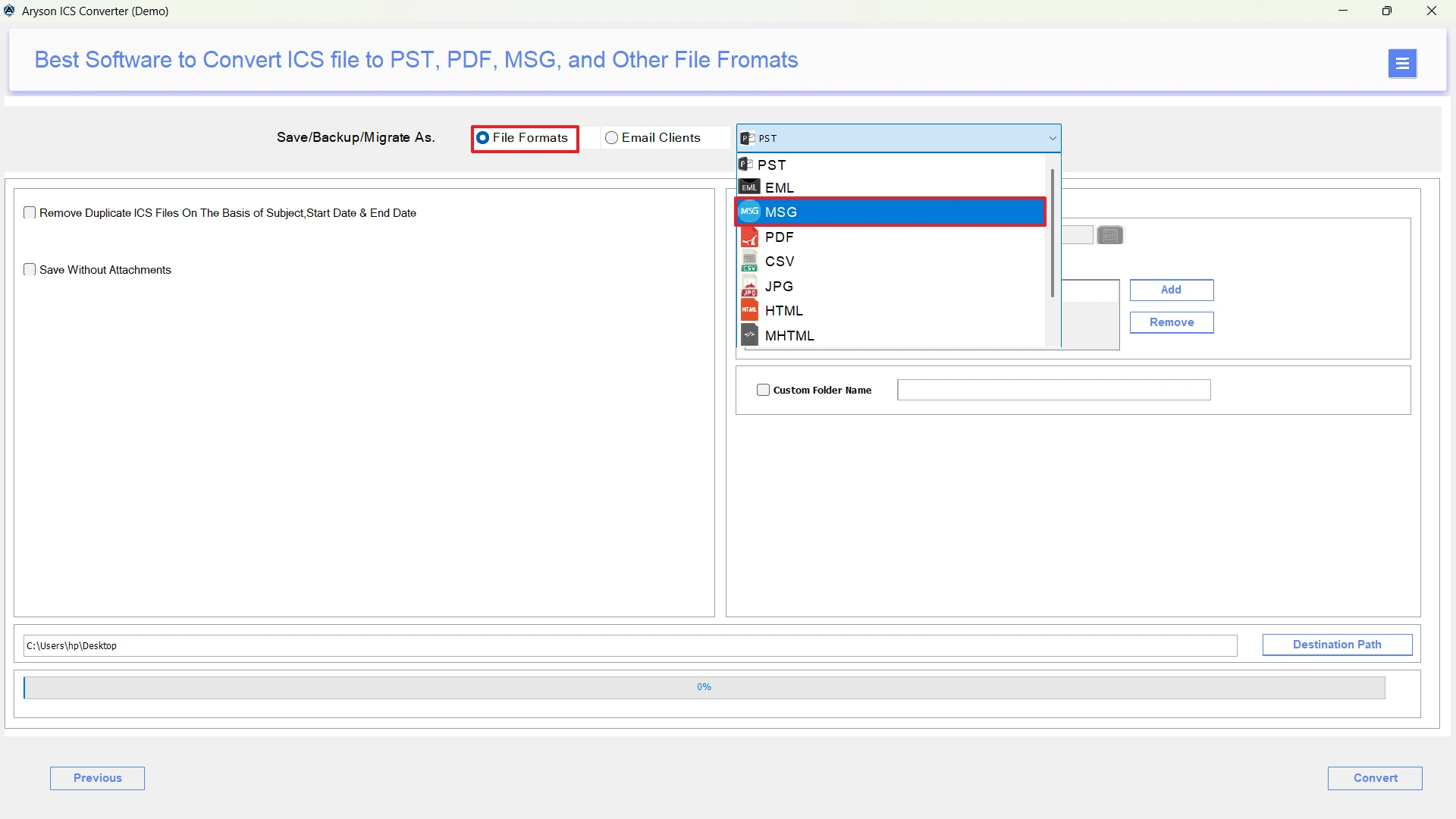 Select MSG format