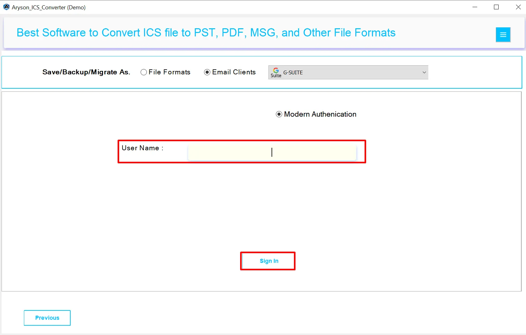 Enter Google account credentials