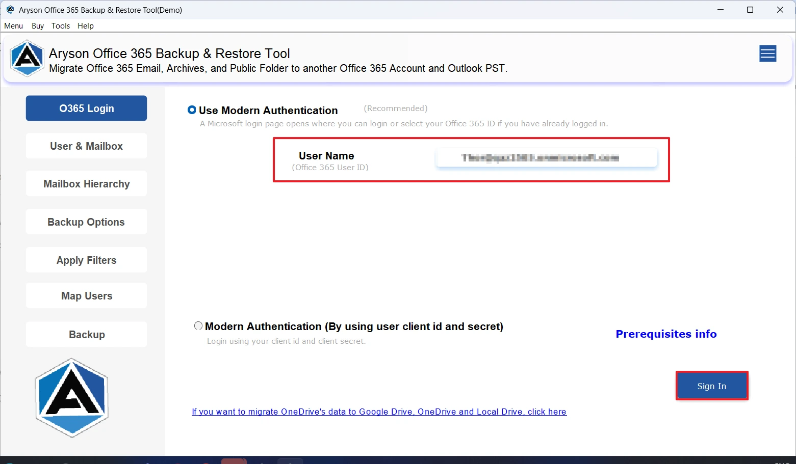 Enter Office 365 credentials