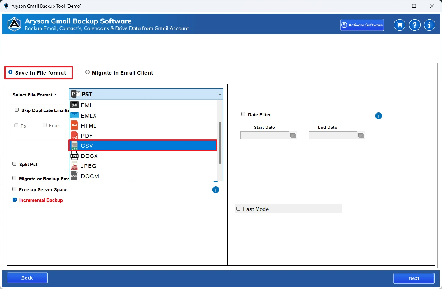Select CSV.
