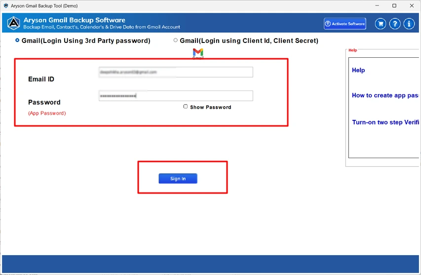 Enter your Gmail credentials
