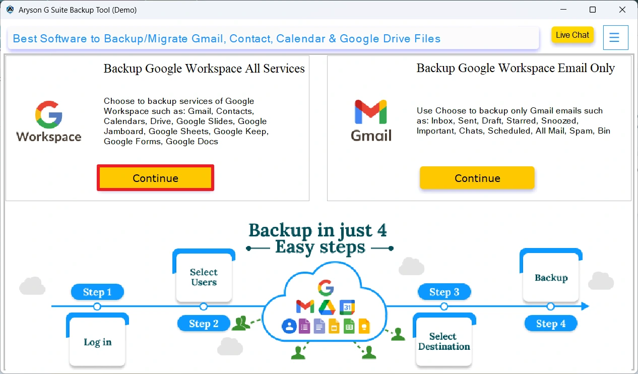 Choose Backup Google Workspace