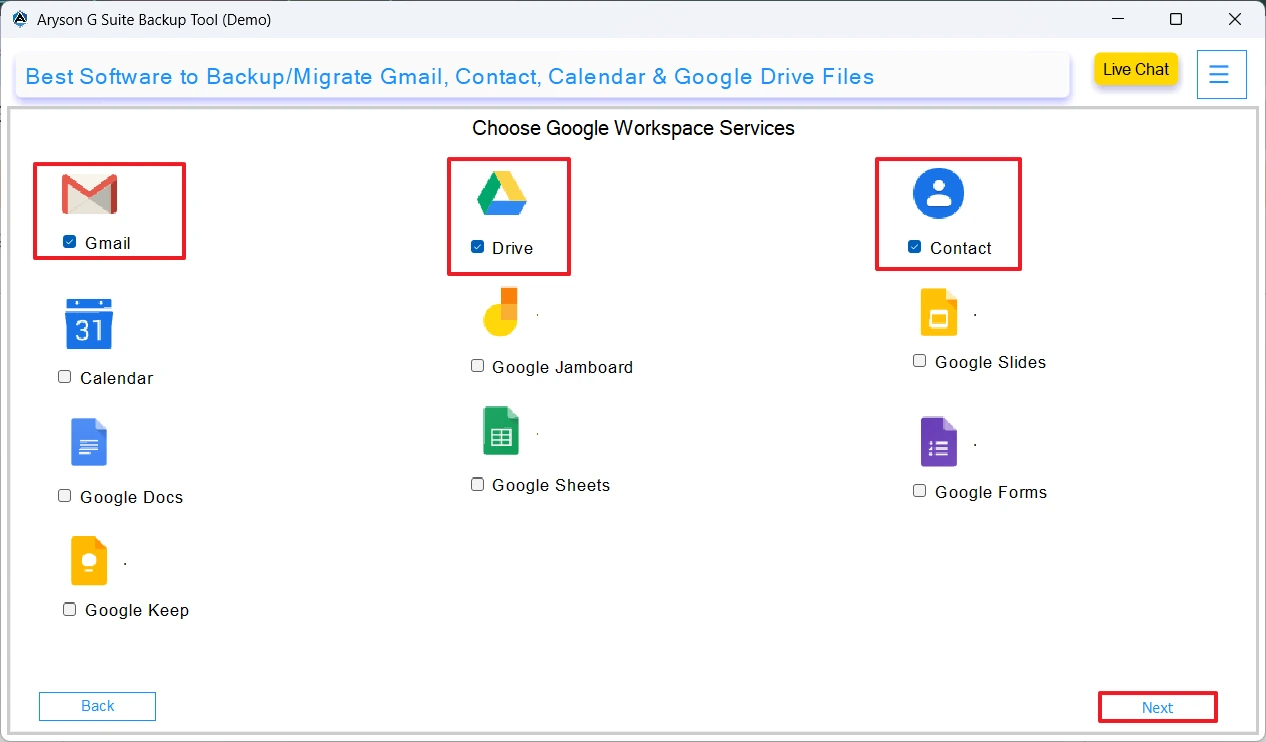 Select Gmail and any additional services