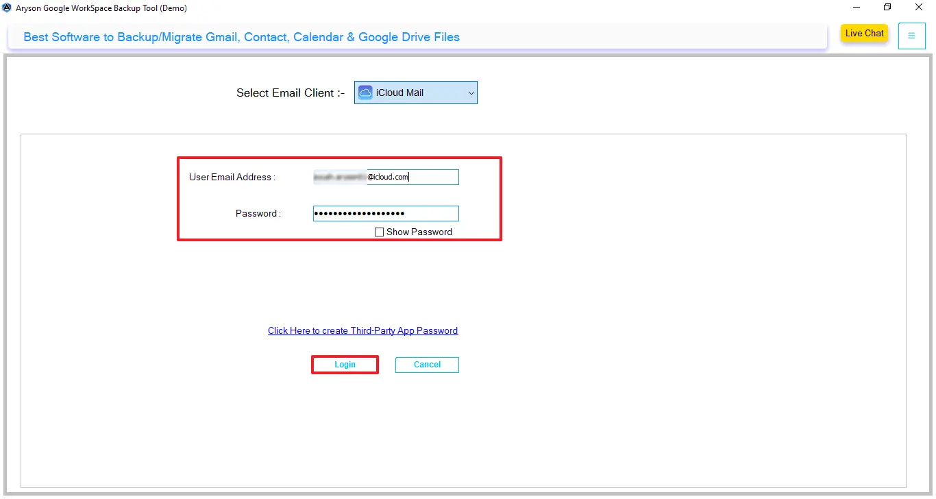 Enter login credentials for iCloud