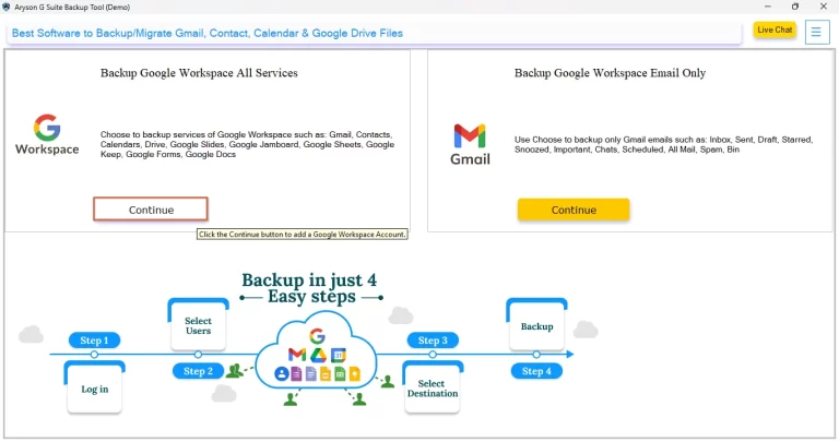 Launch the Google Workspace Backup Tool