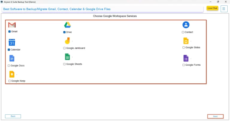 Pick required Google Workspace service