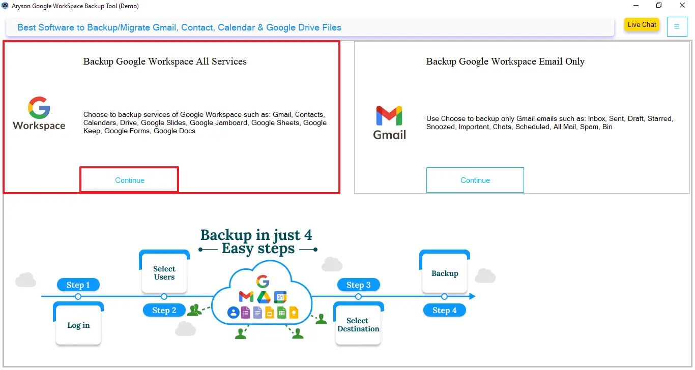 Select Backup Google Workspace All services