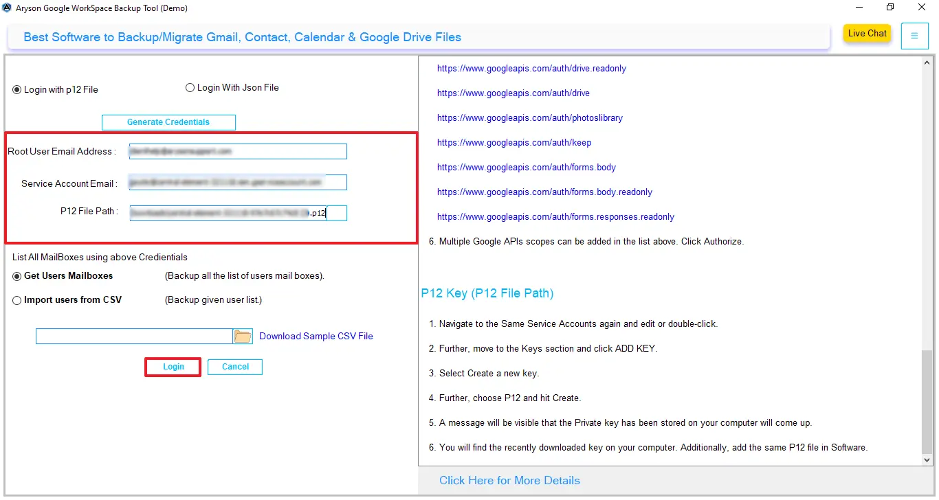 Select 'Login with p12 file'