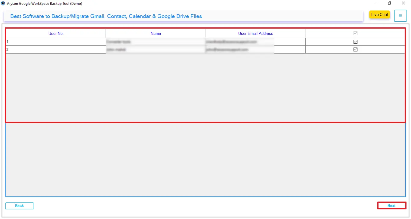Preview and select the user