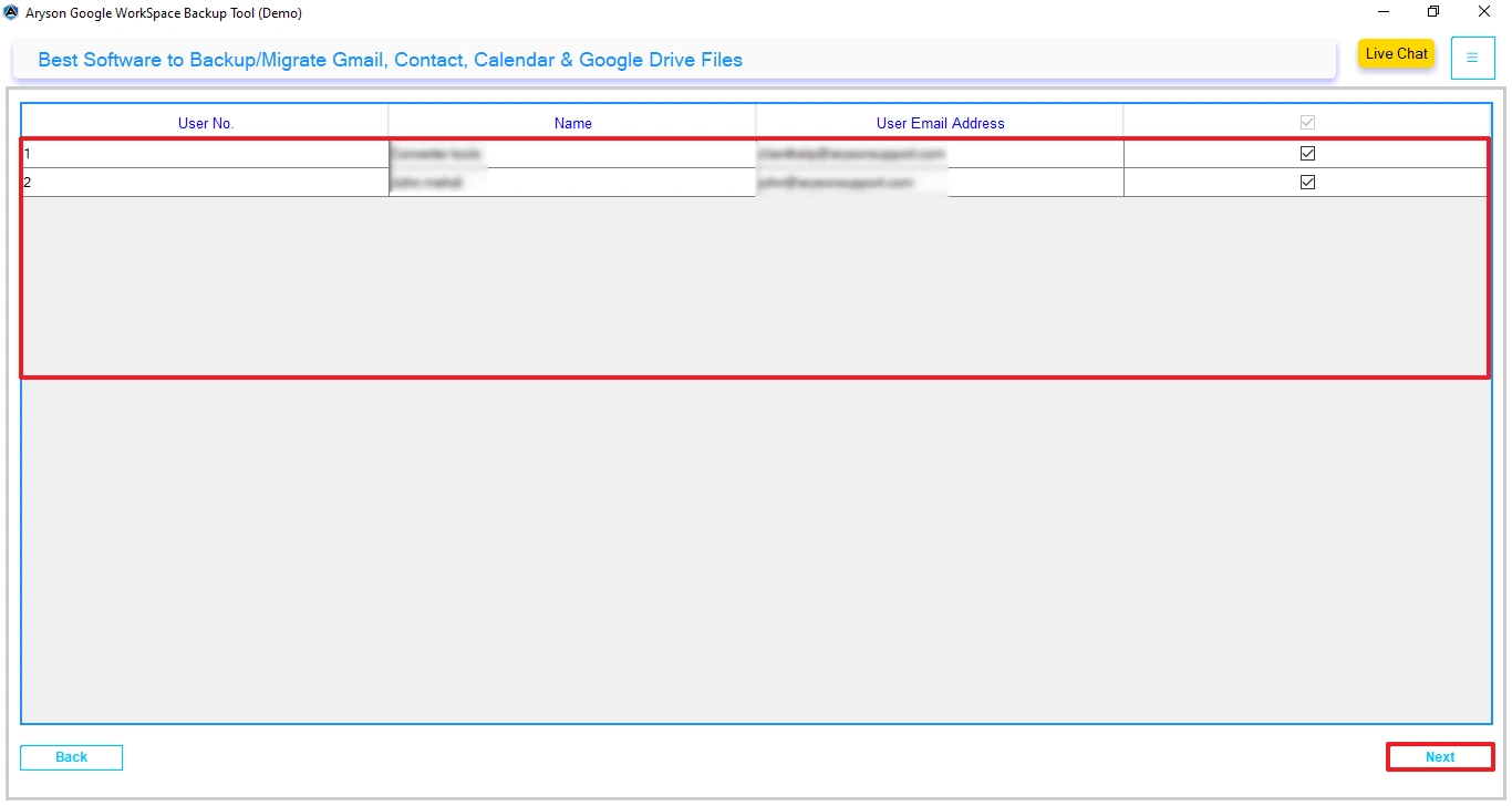 Preview users and select