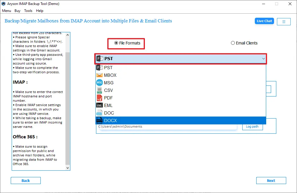 Choose output as PST