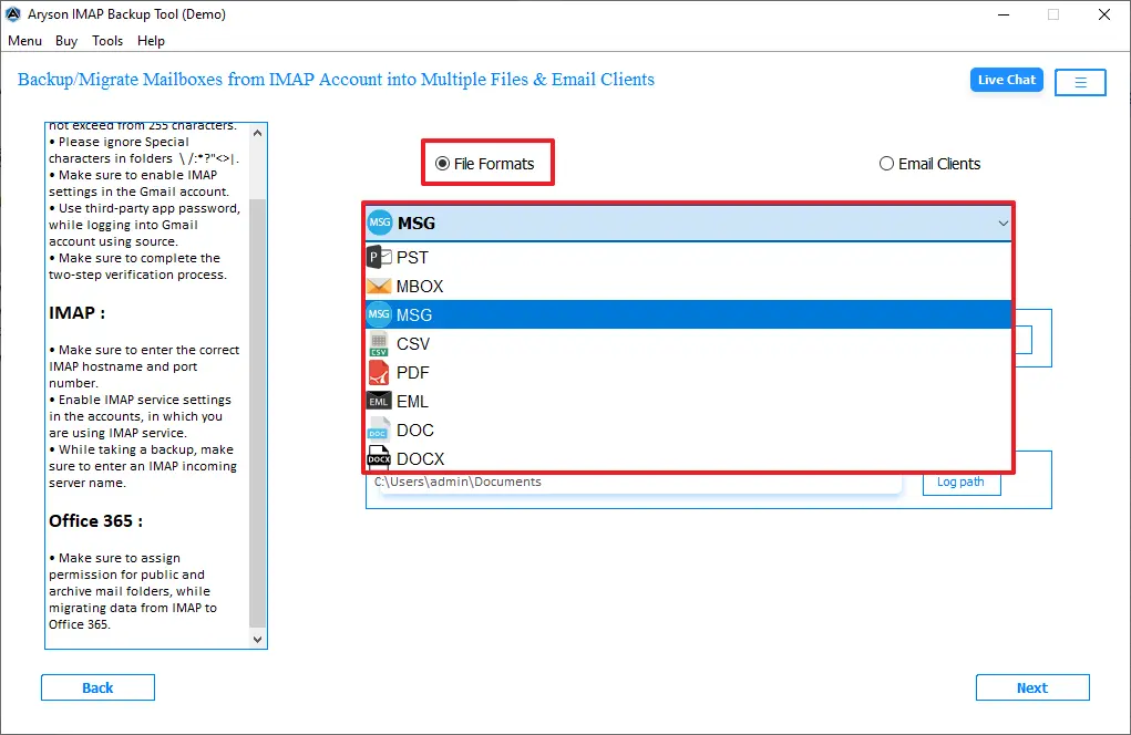 Select output as MSG