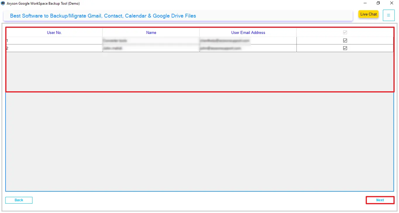 Preview and select the users