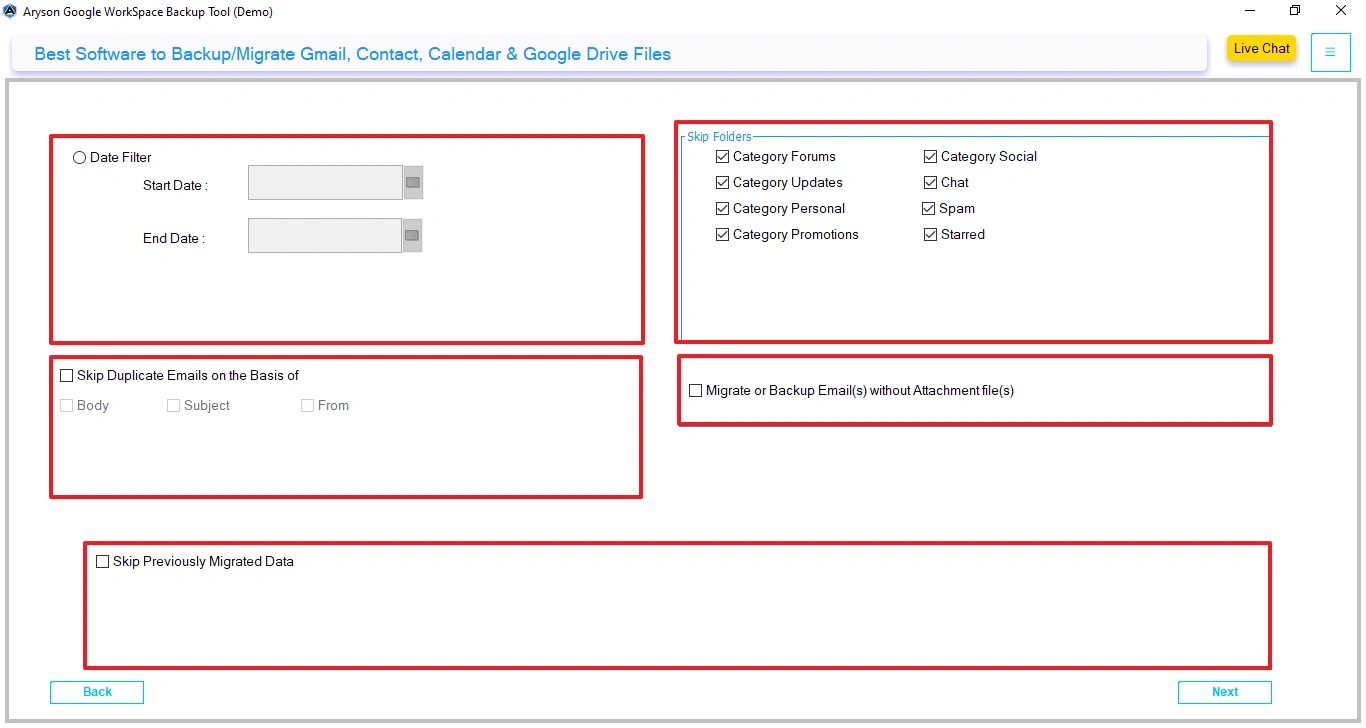 Apply filters than click Start Migration