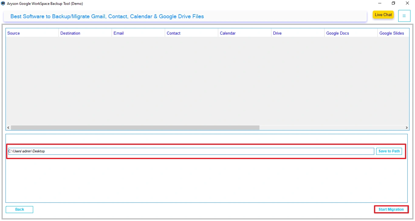 Specify path to save and click Start Migration