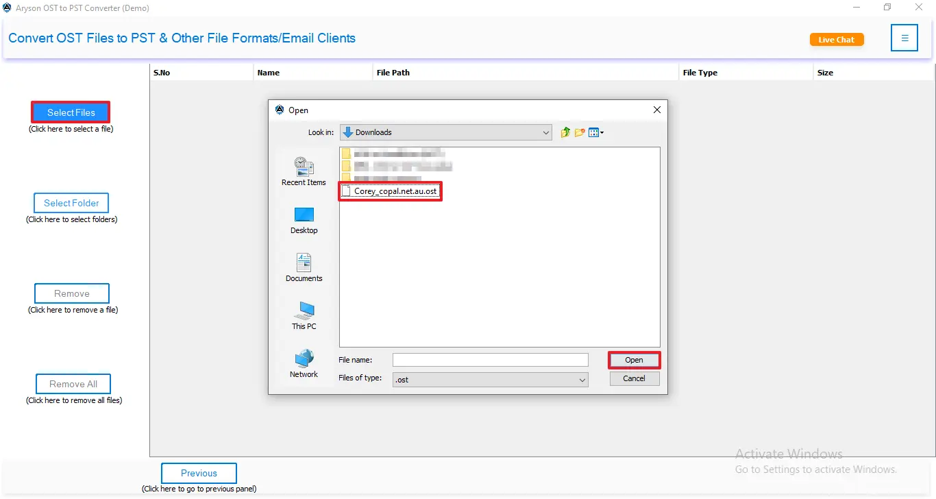 Click on select file/folder