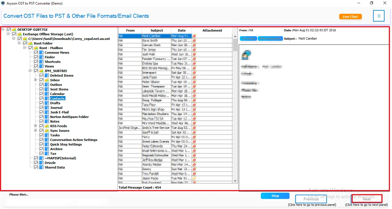 Preview the mailbox data