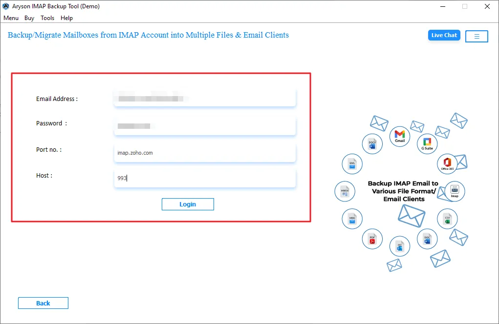 Select IMAP as the Output and Zoho Mail credentials