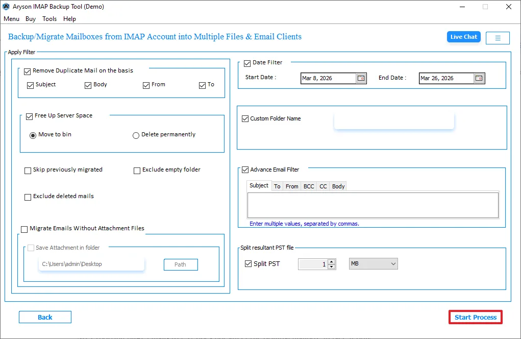 Click Start Export to begin the migration process. 
