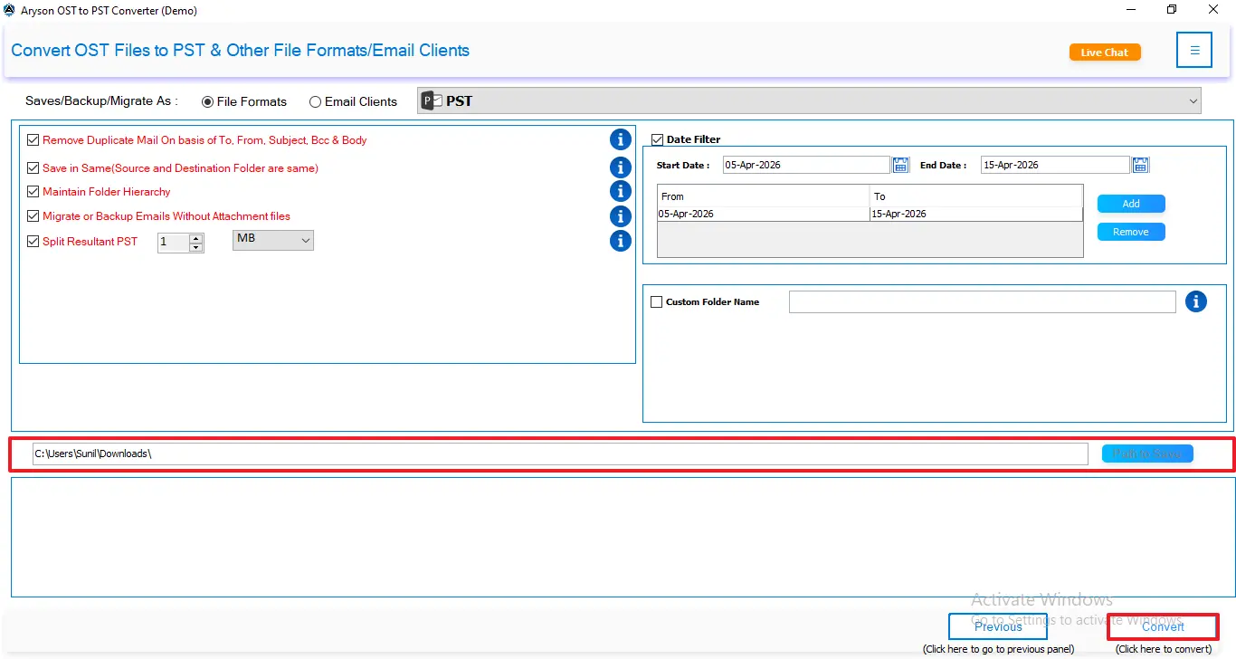Select path to save and click Convert