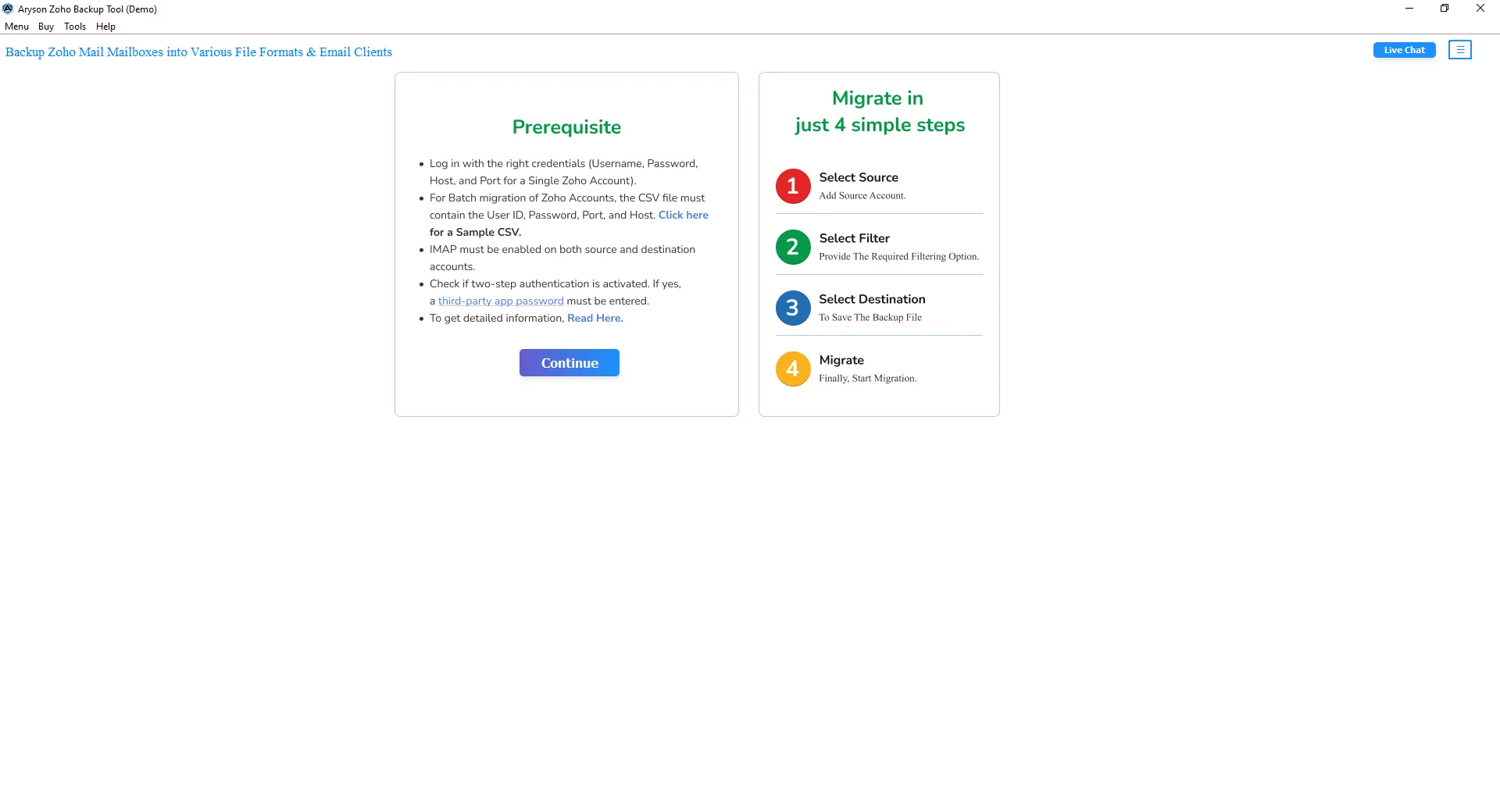 Download & install the Zoho Mail Backup Tool