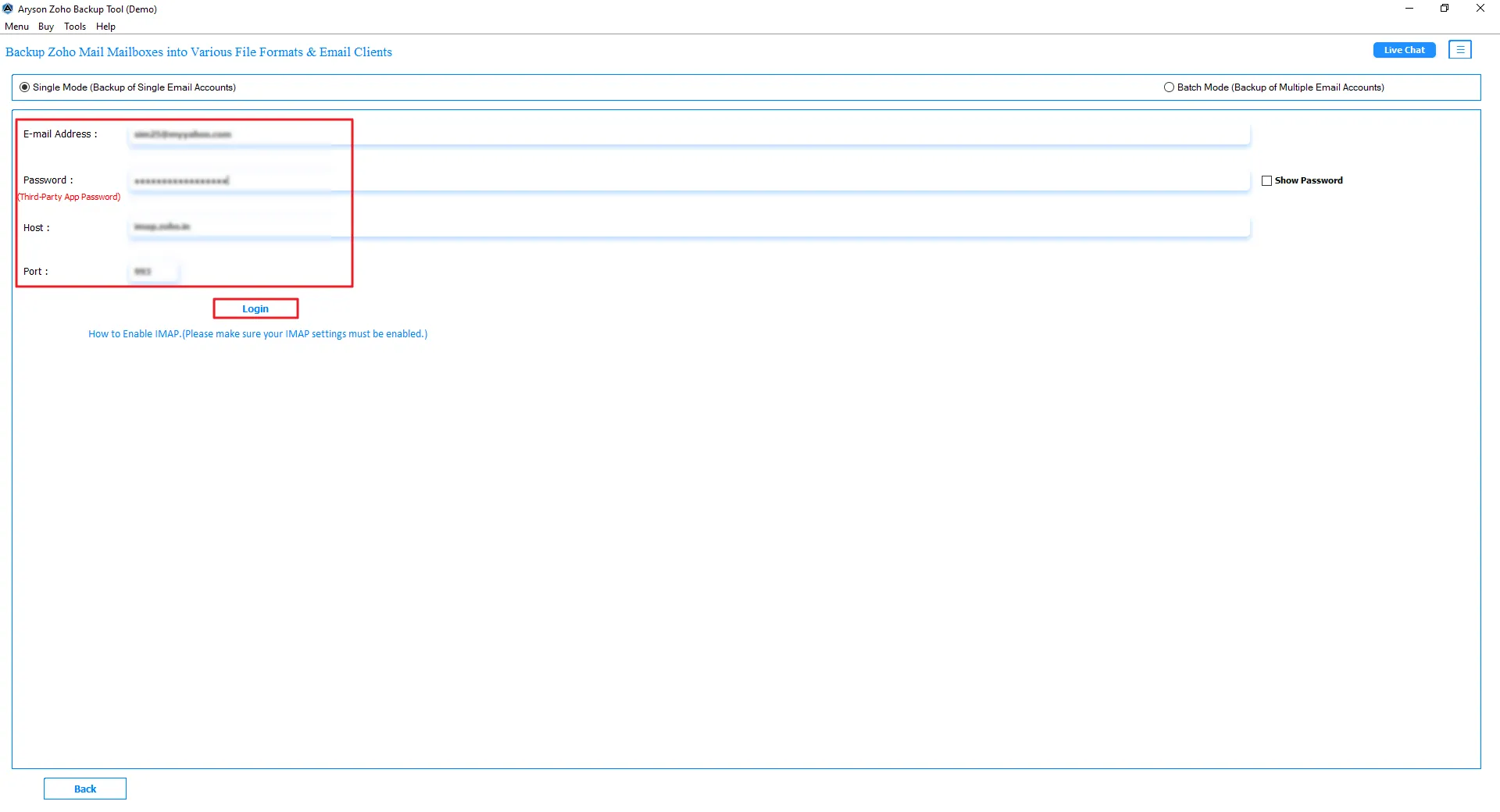 Provide your Zoho Mail credentials and click on login