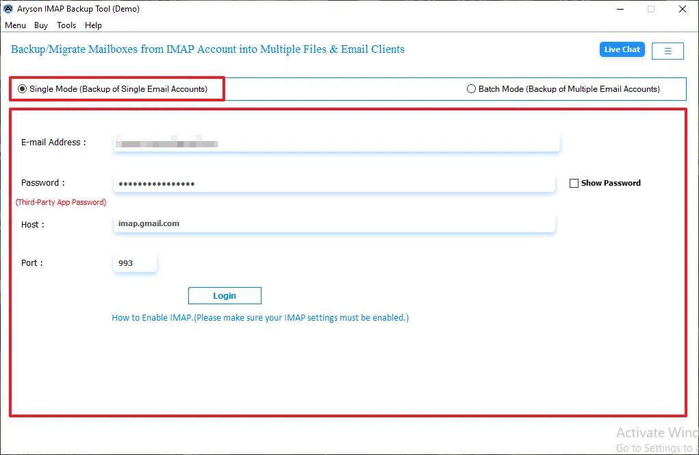 you need to provide the IMAP login details