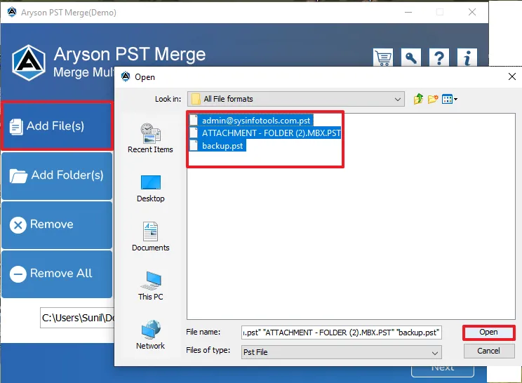 Add a single or multiple PST files into the software interface