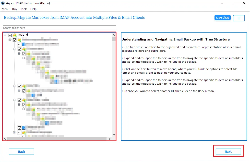 You can view the folders and select the one you want to migrate